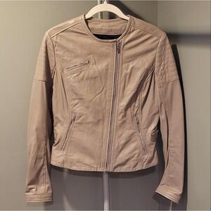Lamarque Women's 100% Leather Jacket Moto Style, Size M, Taupe Gray